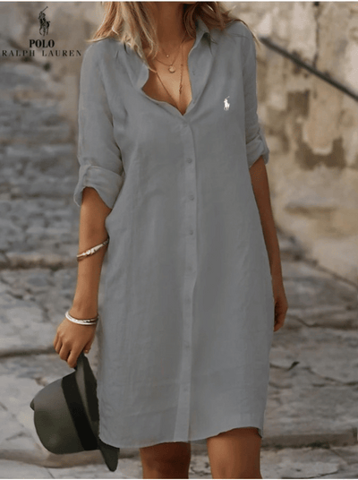 RALPH LAUREN - Eenvoudige overhemdjurk van katoen en linnen met losse pasvorm