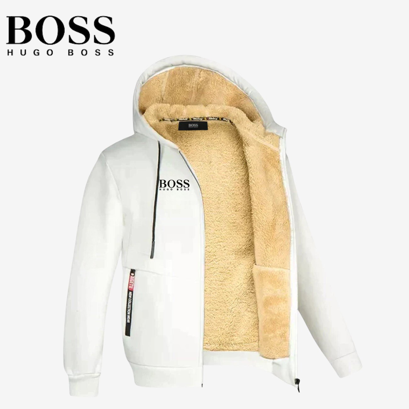 Sherpa-gevoerde hoodie met rits || Magazijnopruiming