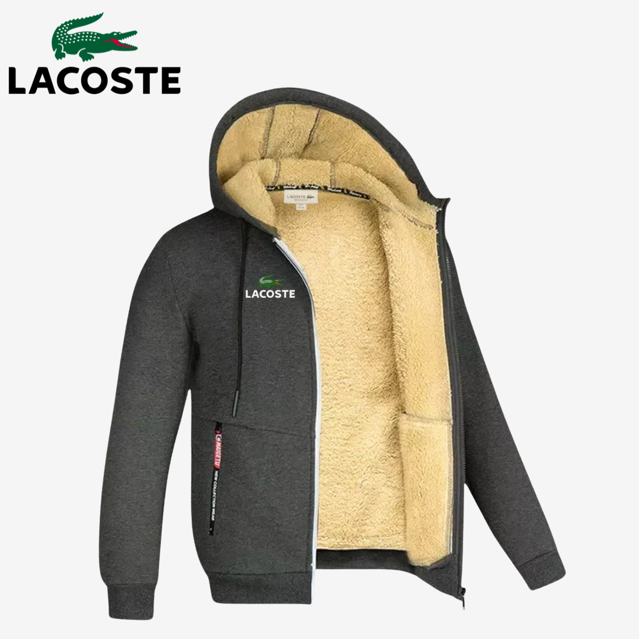 Sherpa-gevoerde hoodie met rits || Magazijnopruiming