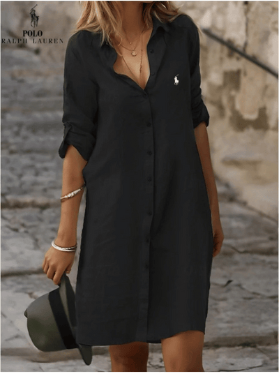 RALPH LAUREN - Eenvoudige overhemdjurk van katoen en linnen met losse pasvorm
