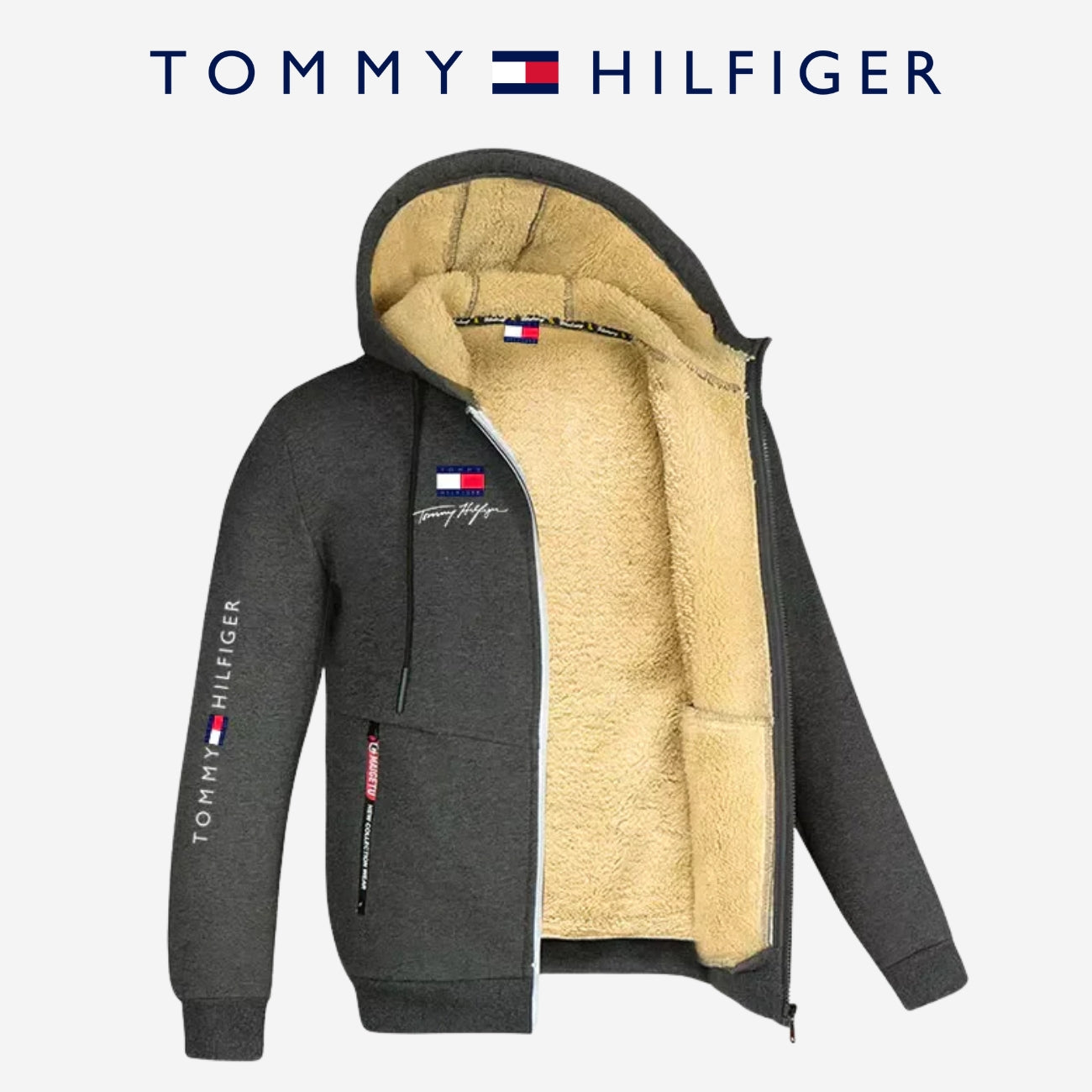 Sherpa-gevoerde hoodie met rits || Magazijnopruiming